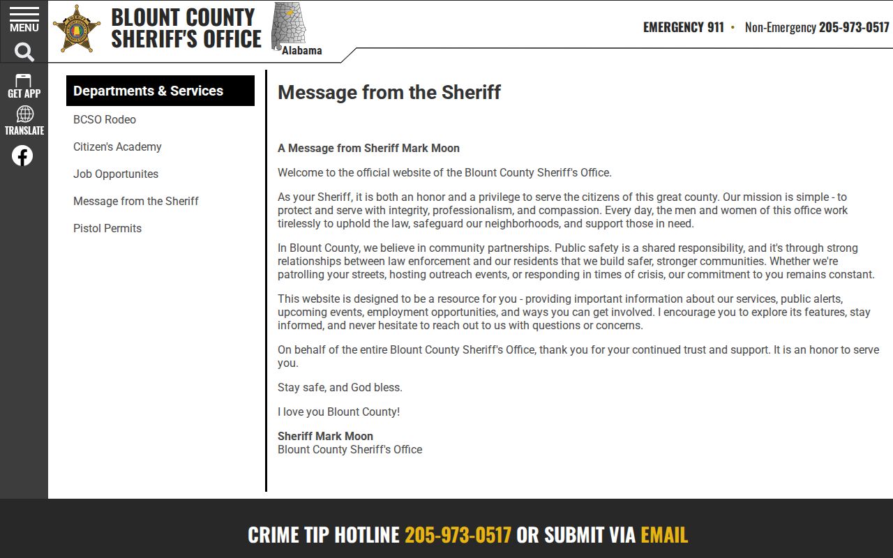 Blount County inmate records sheriff message page