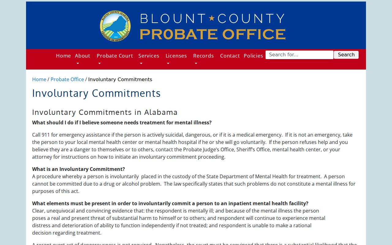 Blount County marriage and divorce records probate commitments page