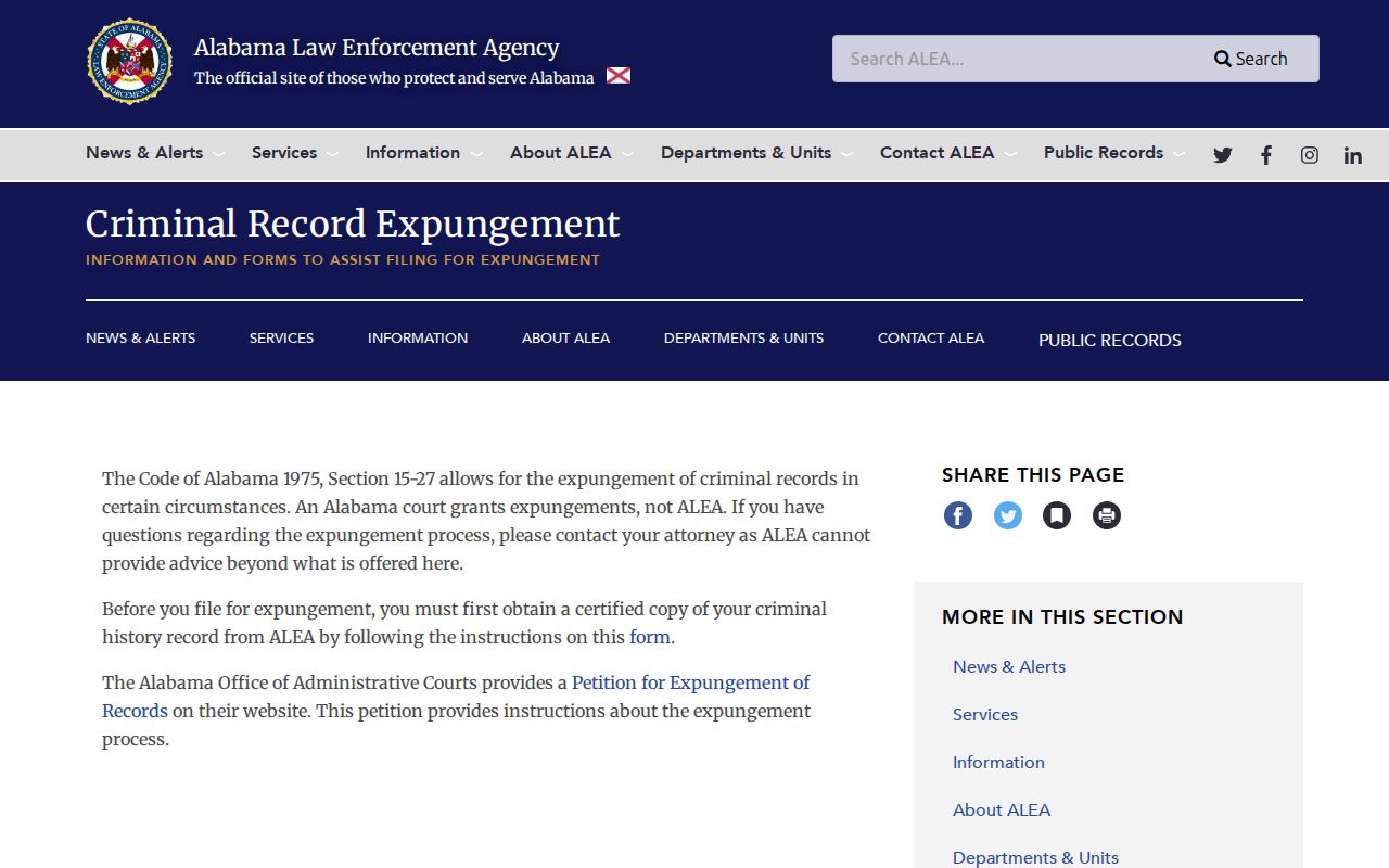 Blount County marriage and divorce records ALEA expungement information