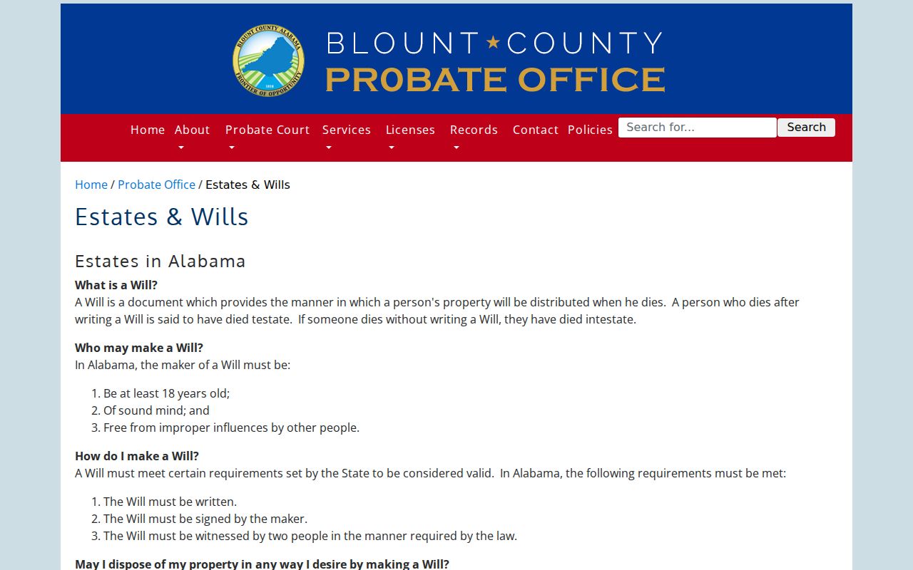 Blount County probate records estates and wills page
