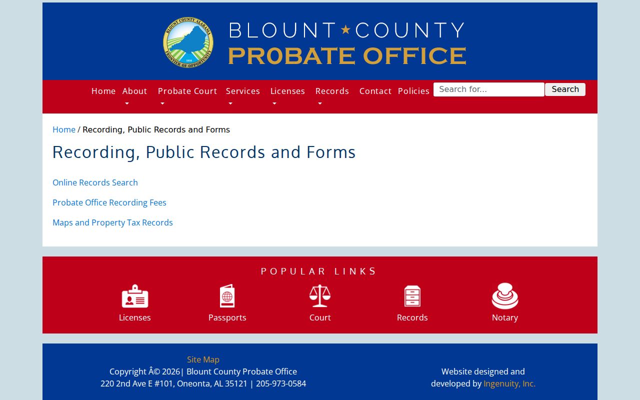 Blount County probate records recording public records and forms page