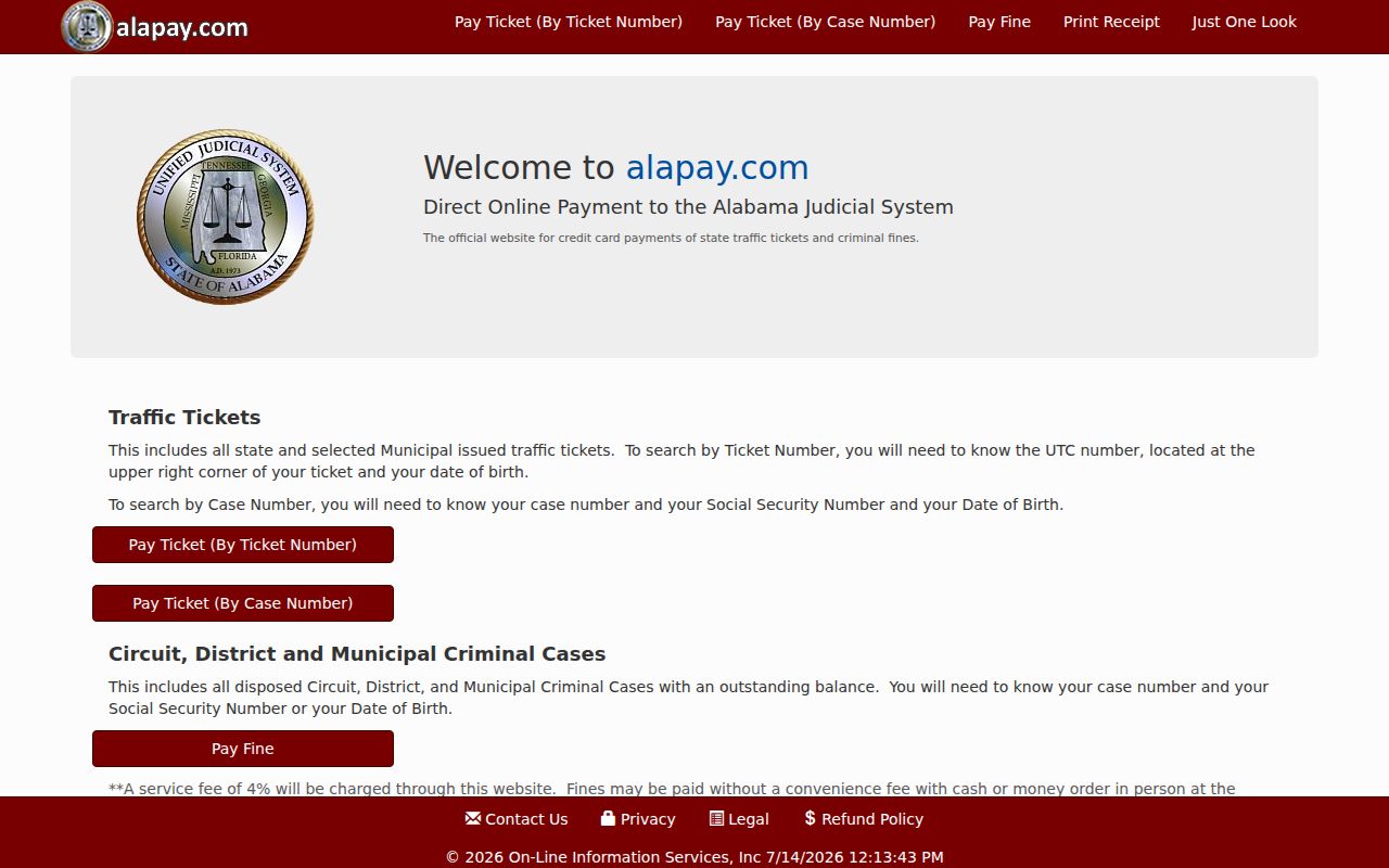 Blount County traffic court records AlaPay portal